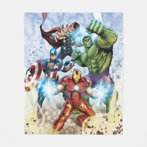 Avengers Classics | Avengers Prepared To Attack Fleece Blanket - Check out Iron Man with both hands glowing, Captain America with fist pulled back, Thor with hammer lit up, and Hulk with fists in the air!