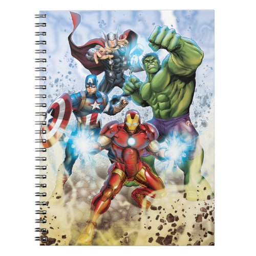 Avengers Classics | Avengers Prepared To Attack Notebook - Check out Iron Man with both hands glowing, Captain America with fist pulled back, Thor with hammer lit up, and Hulk with fists in the air!