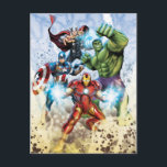 Avengers Classics | Avengers Prepared To Attack Postcard<br><div class="desc">Check out Iron Man with both hands glowing,  Captain America with fist pulled back,  Thor with hammer lit up,  and Hulk with fists in the air!</div>