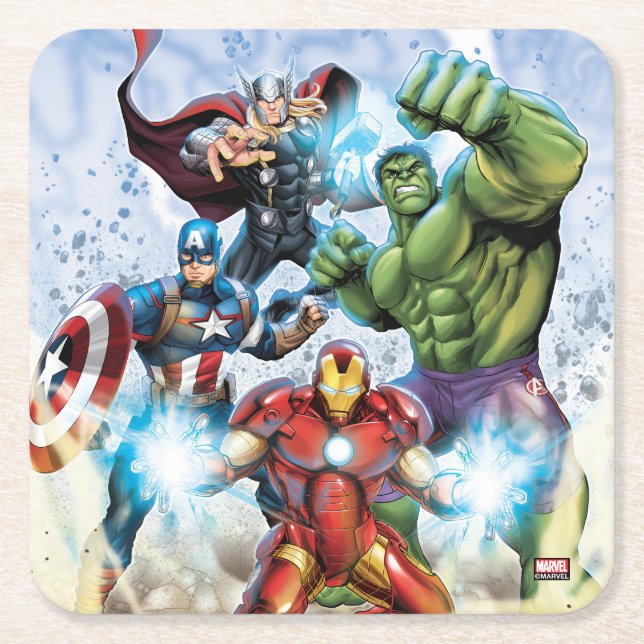 Avengers Classics | Avengers Prepared To Attack Square Paper Coaster (Front)