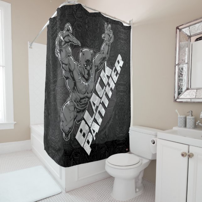 Avengers Classics | Black Panther Leap Badge Shower Curtain (In Situ)