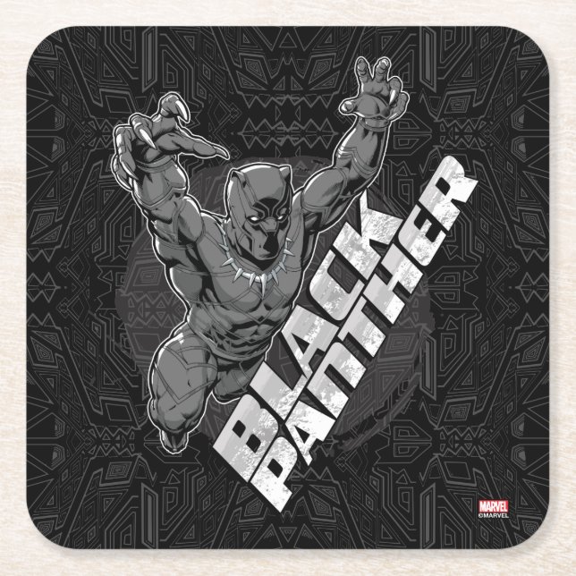 Avengers Classics | Black Panther Leap Badge Square Paper Coaster (Front)