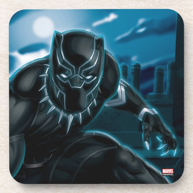 Avengers Classics | Black Panther On Rooftop Beverage Coaster (Front)