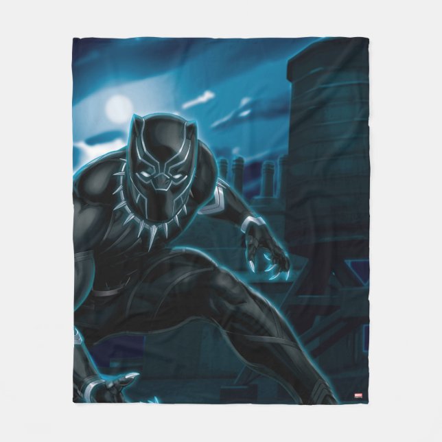 Avengers Classics | Black Panther On Rooftop Fleece Blanket (Front)