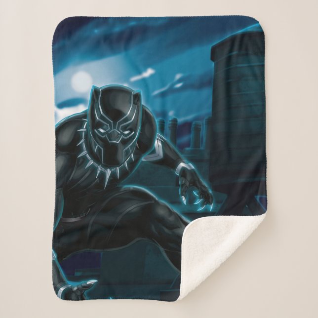 Avengers Classics | Black Panther On Rooftop Sherpa Blanket (Front)
