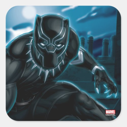 Avengers Classics  Black Panther On Rooftop Square Sticker