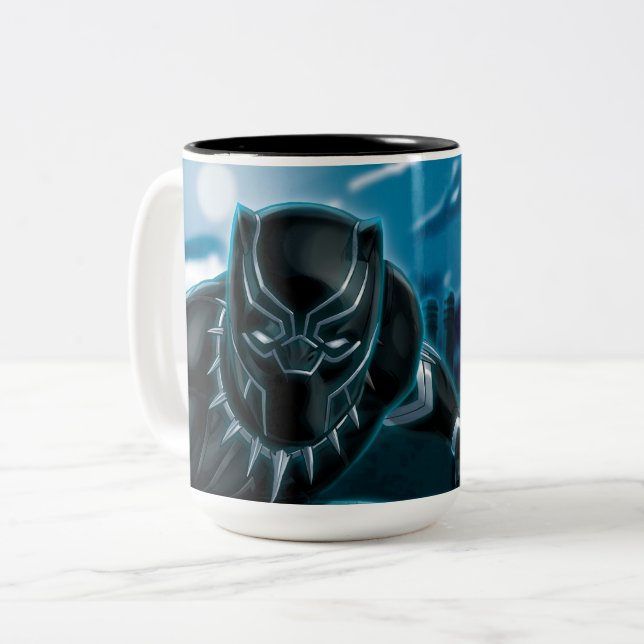 Avengers Classics | Black Panther On Rooftop Two-Tone Coffee Mug (Front Left)