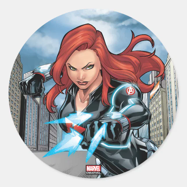 Avengers Classics | Black Widow Attack Classic Round Sticker | Zazzle