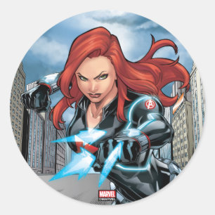 Avengers Classics   Black Widow Attack Classic Round Sticker