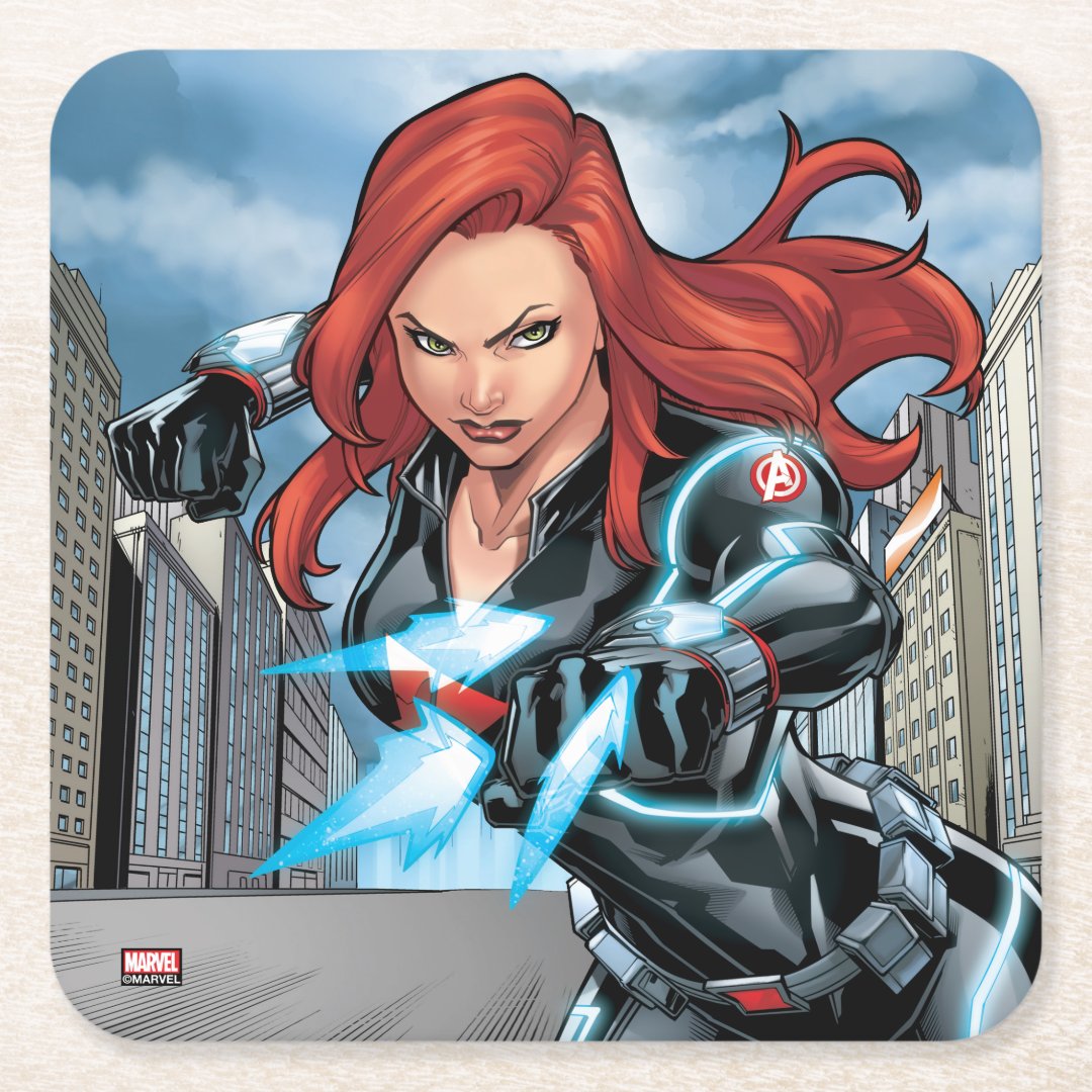 Avengers Classics | Black Widow Attack Square Paper Coaster | Zazzle