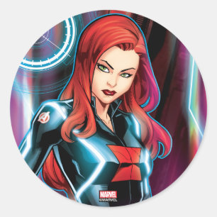 Avengers Classics   Black Widow Neon Glow Classic Round Sticker