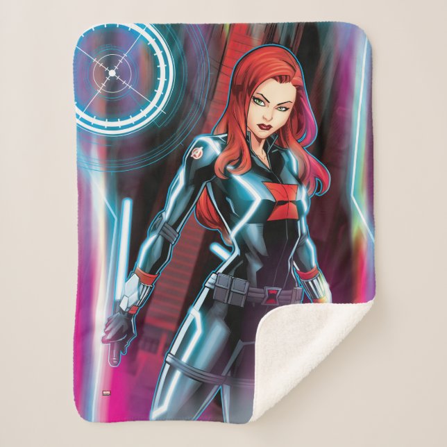 Avengers Classics | Black Widow Neon Glow Sherpa Blanket (Front)