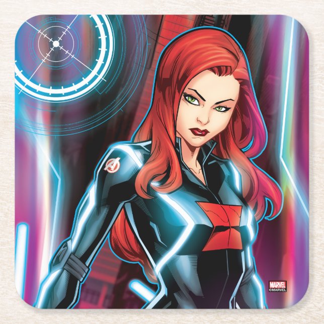 Avengers Classics | Black Widow Neon Glow Square Paper Coaster (Front)