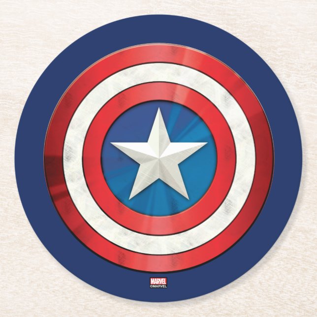 Avengers Classics | Captain America Brushed Shield Round Paper Coaster (Front)