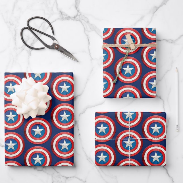 Avengers Classics | Captain America Brushed Shield Wrapping Paper Sheets (Front)