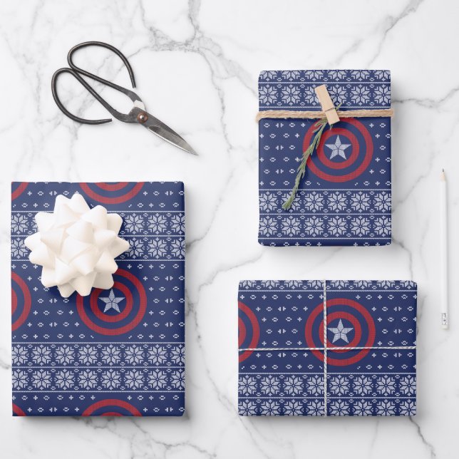 Avengers Classics | Captain America Knit Graphic Wrapping Paper Sheets (Front)