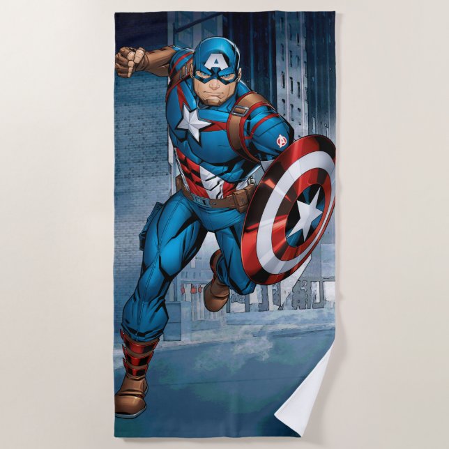 Avengers Classics | Captain America Runs Forward Beach Towel (Front)