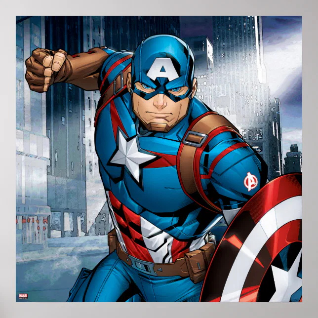 Avengers Classics | Captain America Runs Forward Poster | Zazzle