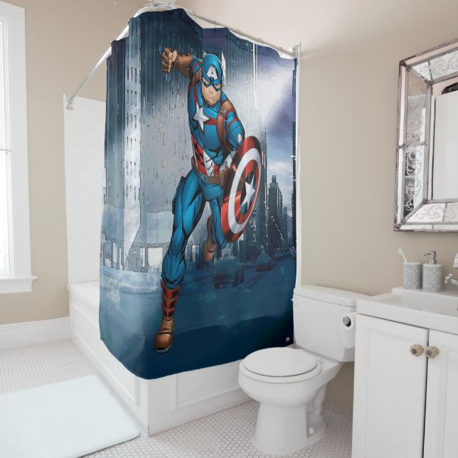 Avengers Classics | Captain America Runs Forward Shower Curtain (In Situ)