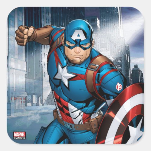 Avengers Classics  Captain America Runs Forward Square Sticker