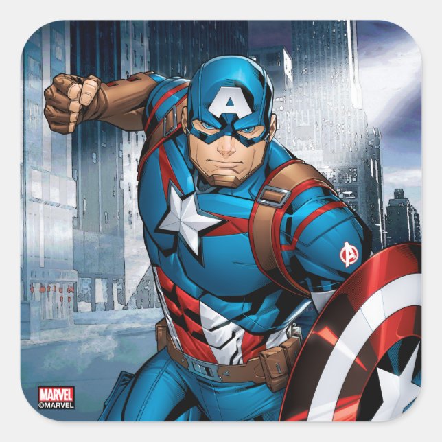 Avengers Classics | Captain America Runs Forward Square Sticker (Front)