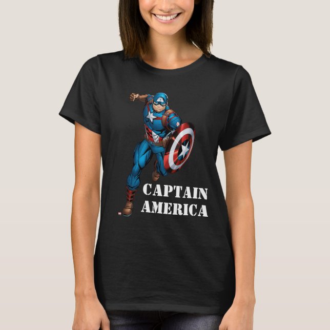 Avengers Classics | Captain America Runs Forward T-Shirt (Front)