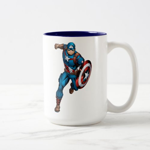 Avengers Classics | Captain America Runs Forward Two-Tone Coffee Mug - Check out Captain America running forward, shield in hand, ready to strike evil!