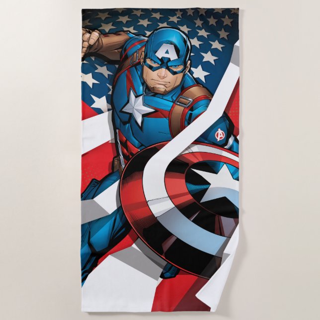 Avengers Classics | Captain America With Stripes Beach Towel (Front)