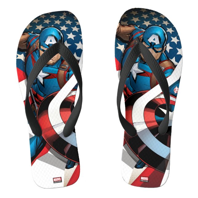 Avengers Classics | Captain America With Stripes Flip Flops (Footbed)