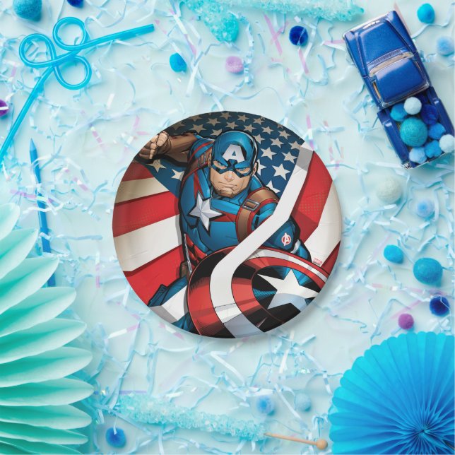 Avengers Classics | Captain America With Stripes Paper Plates (Party)