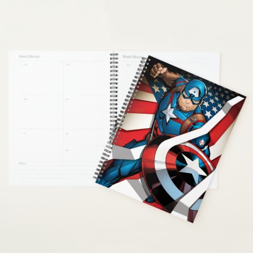 Avengers Classics | Captain America With Stripes Planner - Check out Captain America holding his shield ready, white stripes of the American flag flowing around him.