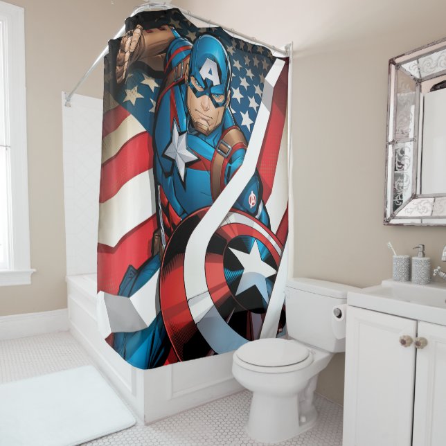 Avengers Classics | Captain America With Stripes Shower Curtain (In Situ)