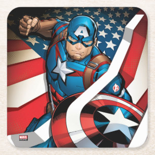 Avengers Classics   Captain America With Stripes Square Paper Coaster