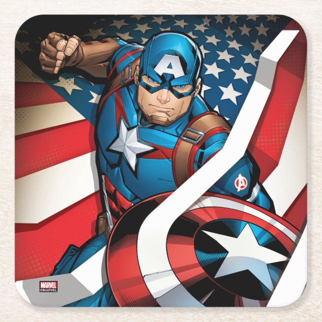 Avengers Classics | Captain America With Stripes Square Paper Coaster (Front)