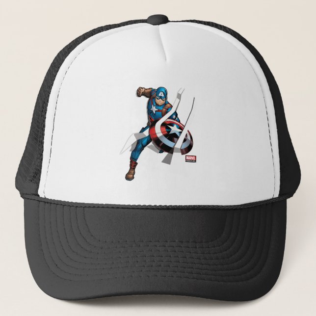 Avengers Classics | Captain America With Stripes Trucker Hat (Front)