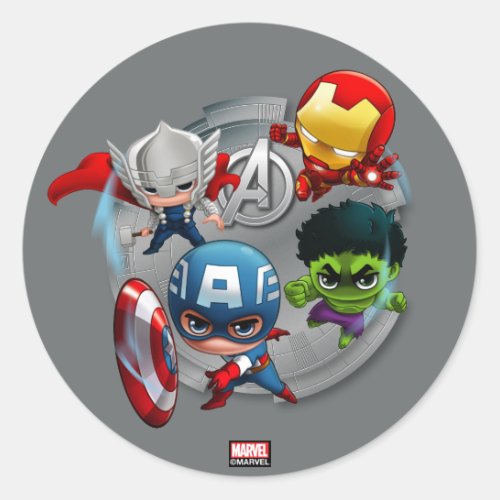 Avengers Classics  Chibi Avengers Assembled Classic Round Sticker