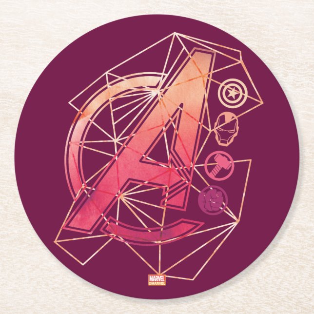 Avengers Classics | Geometric Avengers Icons Round Paper Coaster (Front)