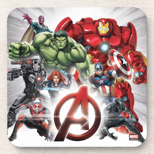 Avengers Classics | Glowing Logo Avengers Group Beverage Coaster (Front)