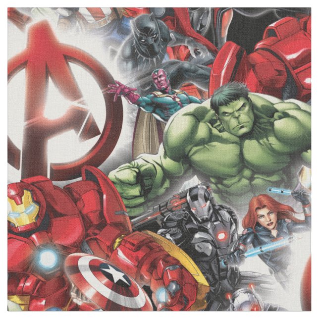 Avengers Classics | Glowing Logo Avengers Group Fabric (Close Up)
