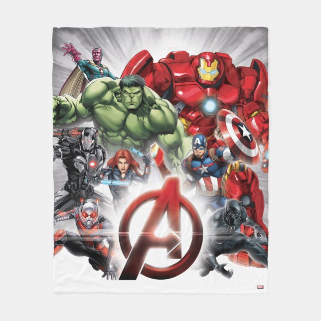 Avengers Classics | Glowing Logo Avengers Group Fleece Blanket (Front)