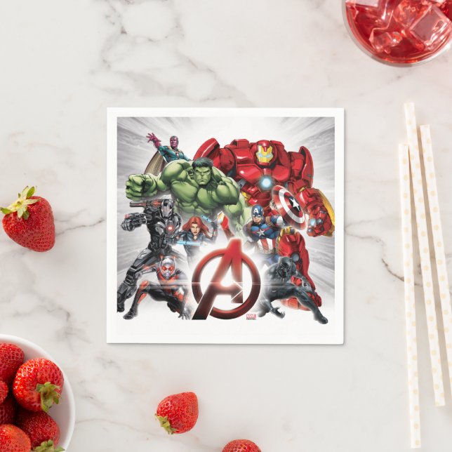 Avengers Classics | Glowing Logo Avengers Group Napkins (Insitu)