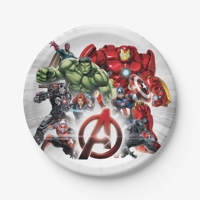Avengers Classics | Glowing Logo Avengers Group Paper Plates (Front)