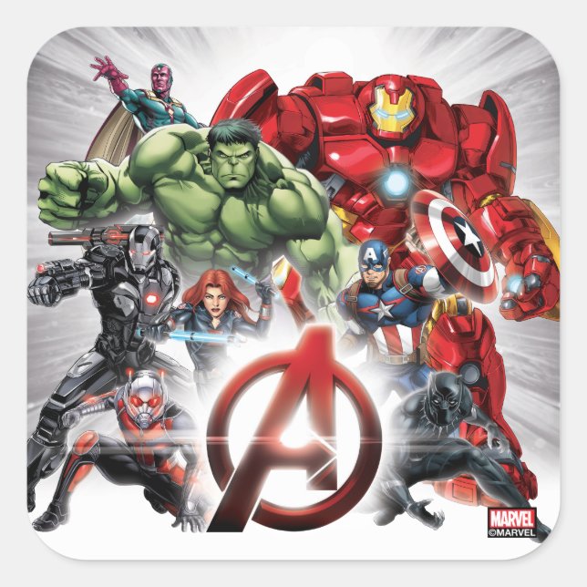 Avengers Classics | Glowing Logo Avengers Group Square Sticker (Front)
