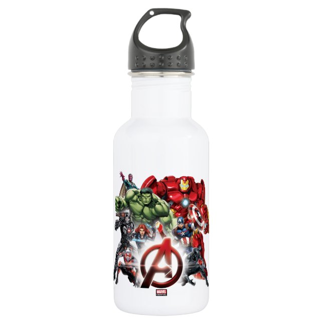 Avengers Classics | Glowing Logo Avengers Group Stainless Steel Water Bottle (Front)