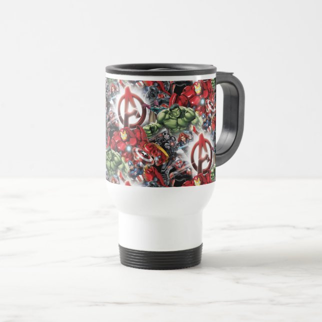 Avengers Classics | Glowing Logo Avengers Group Travel Mug (Front Right)