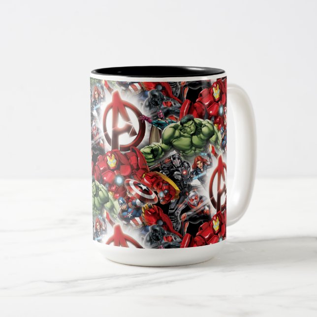 Avengers Classics | Glowing Logo Avengers Group Two-Tone Coffee Mug (Front Right)