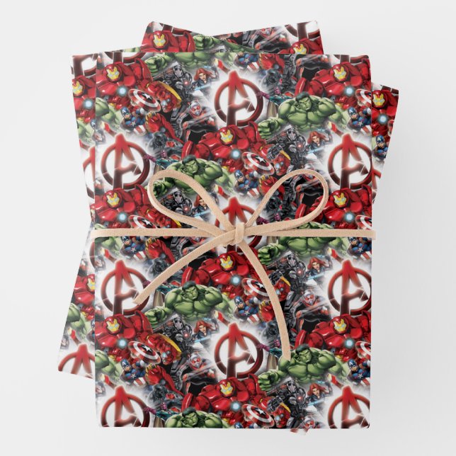 Avengers Classics | Glowing Logo Avengers Group Wrapping Paper Sheets (In situ)