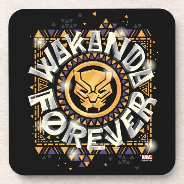 Avengers Classics | Golden Wakanda Forever Graphic Beverage Coaster (Front)