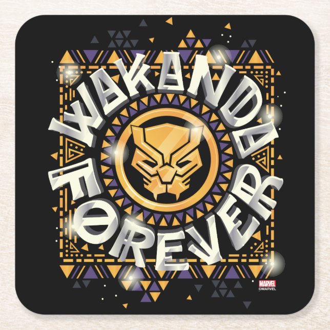 Avengers Classics | Golden Wakanda Forever Graphic Square Paper Coaster (Front)