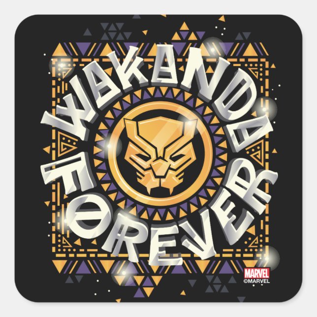 Avengers Classics | Golden Wakanda Forever Graphic Square Sticker (Front)